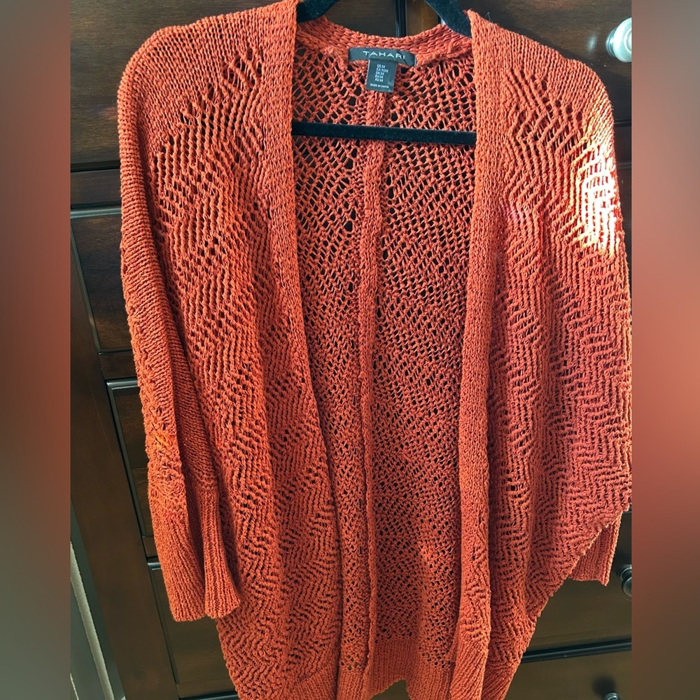Tahari Women's Open Knit Cardigan - Orange